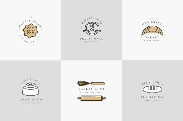 Set Vektor-Design-Vorlagen und Embleme - Cupcake, Donut und Backen-Symbol für Bäckereigeschäft. Süßwarenladen. — Stockvektor