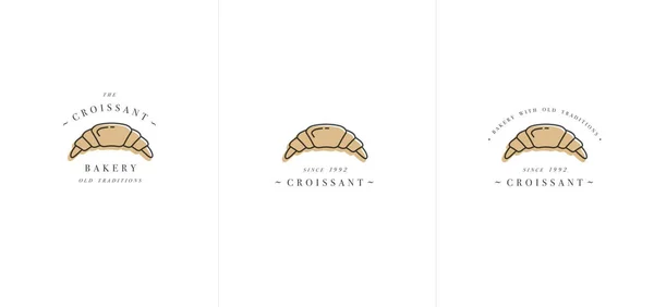 Croissant bageri emblem eller logotyp med typografi. Bageriet eller konditori. — Stock vektor