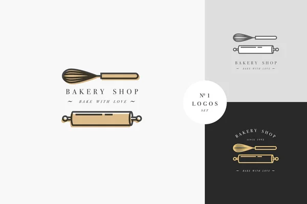 Plantilla y emblema de diseño vectorial: rollo de cocina y corona para panadería. Panadería . — Vector de stock