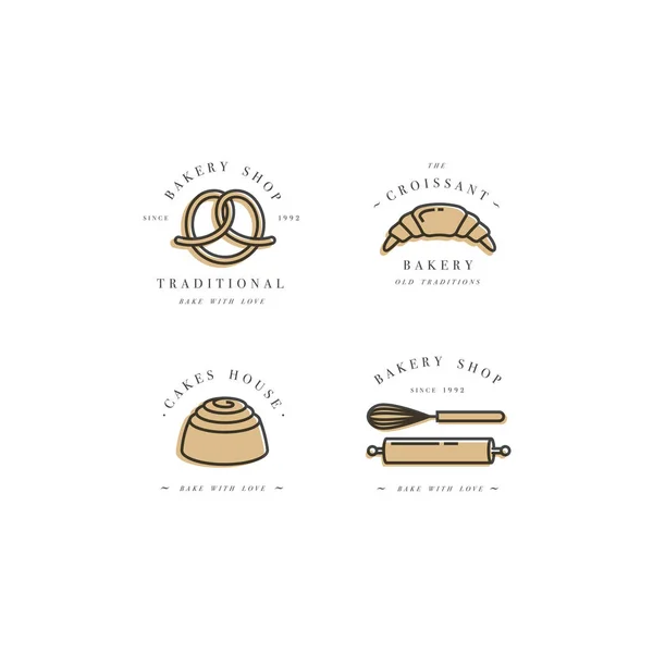 Establecer plantillas de diseño de vectores y emblemas - cupcake, donut and bake icon for bakery shop. Dulcería . — Vector de stock