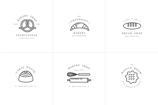 Definir modelos de design vetorial e emblemas cupcake, donut and bake icon for bakery shop. Doce loja . — Vetor de Stock