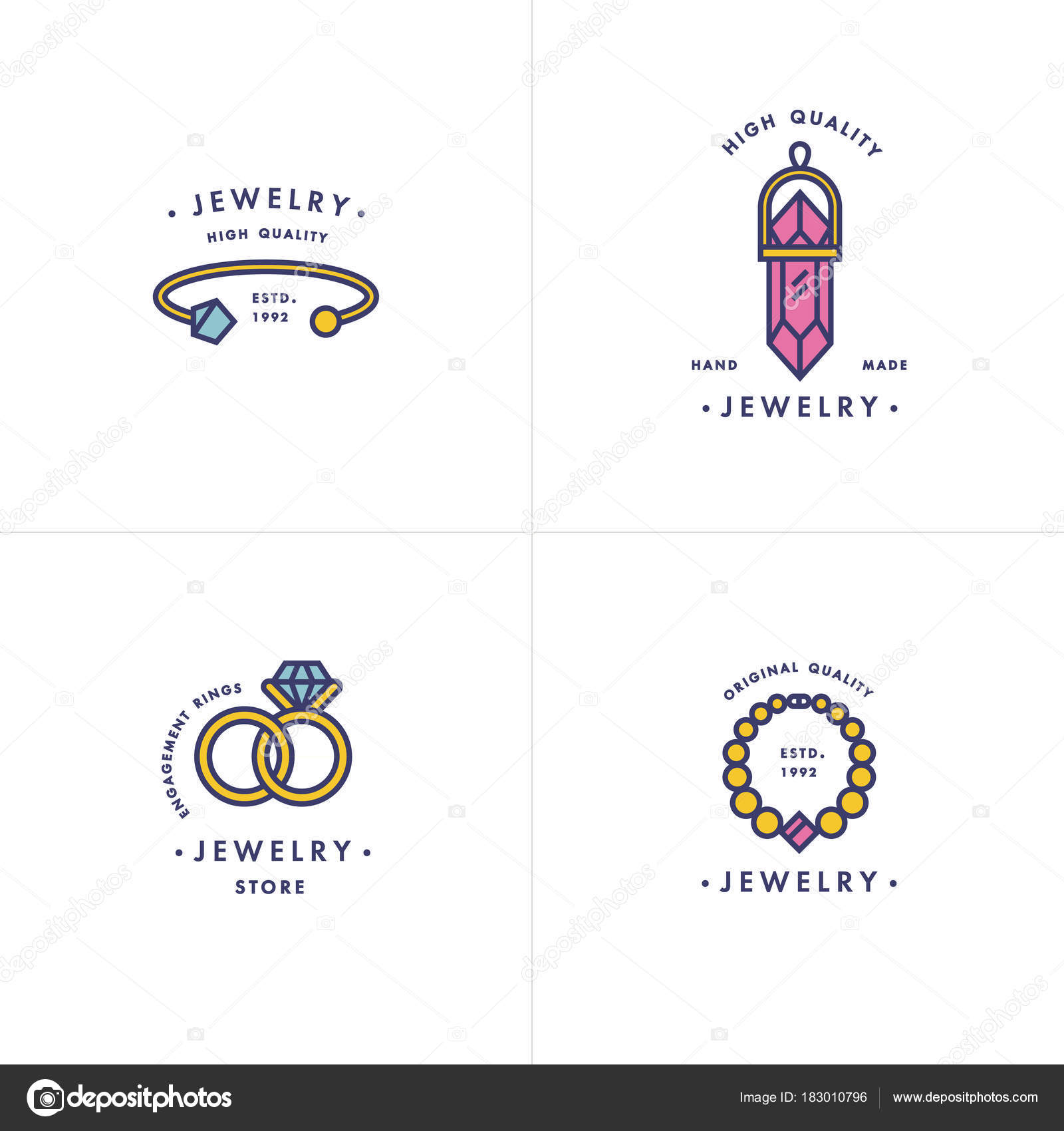 Necklace logos Vector set of logos with necklace and gem stone