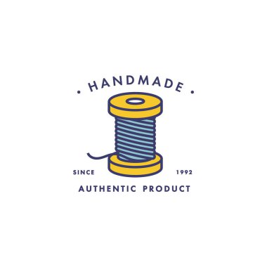 Biriktirme konu simgesi. El yapımı giyim mağazası için terzi araçları vektör izole sembolü