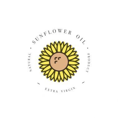 Vektör tasarım öğesi ve simge doğrusal stil - ayçiçek yağı - sağlıklı vegan gıda