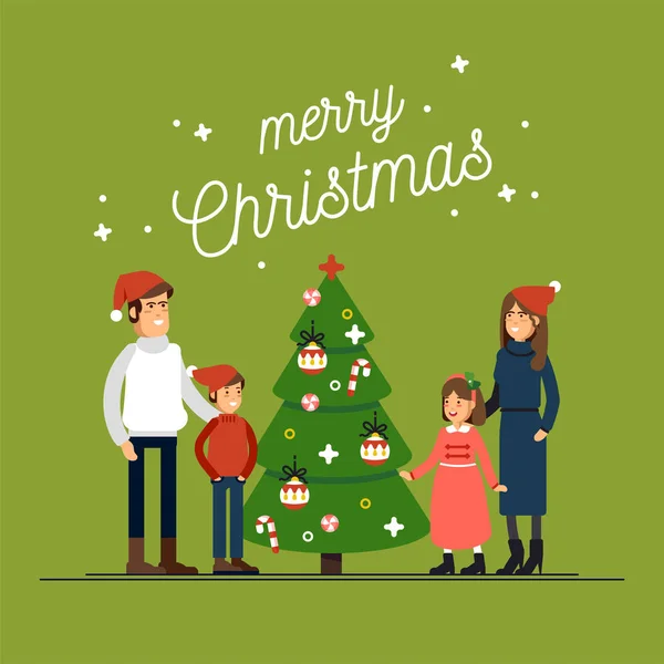 Big happy family in Christmas hats have hugging. Parents with children standing together holding each other. — Stock Vector