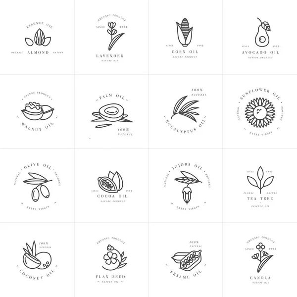 Vector set design templates and emblems - healthy and cosmetics oils. Different natural, organic oils. — Stock Illustration Vector set design templates and emblems - healthy and cosmetics oils. Different natural, organic oils. Royalty Free Stock Illustrations