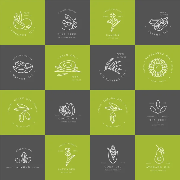 Vector set design templates and emblems - healthy and cosmetics oils. Different natural, organic oils. — Stock Illustration Vector set design templates and emblems - healthy and cosmetics oils. Different natural, organic oils. Royalty Free Stock Illustrations