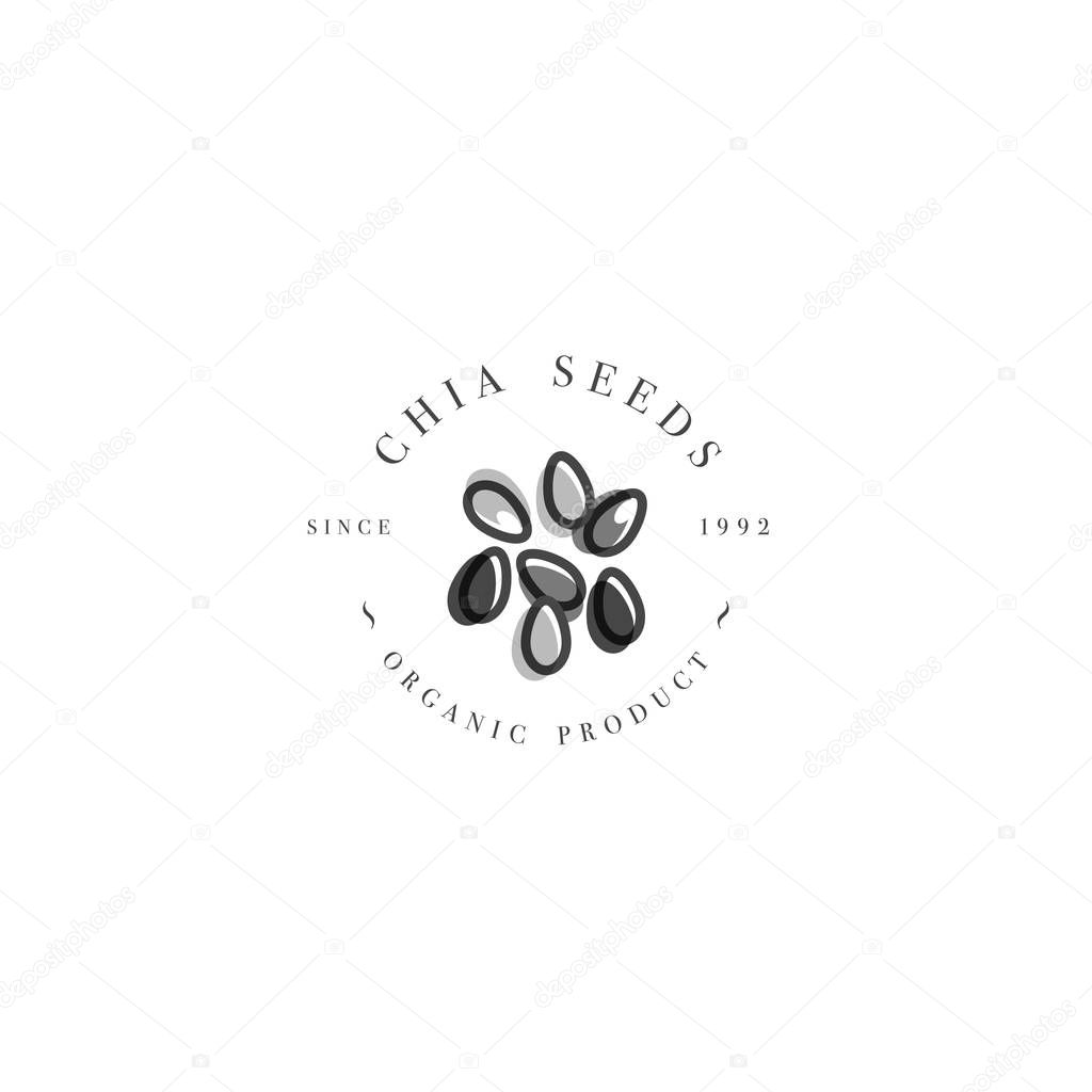 Vector design element and icon in linear style - chia seeds - healthy eco food. Organic ingredient. Detox and weightloss supplements. Logo sign
