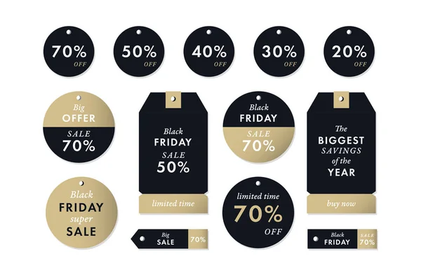 Black friday price stickers and tags. Vector Winter holiday season marketing sale — Stock Vector