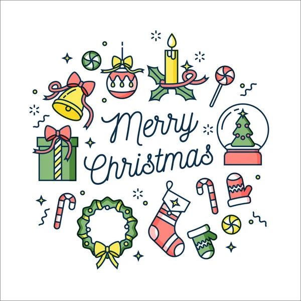 Tarjeta de felicitación navideña de diseño lineal vectorial sobre fondo blanco. Icono de tipografía ang para fondo de Navidad, pancartas o carteles y otros imprimibles . — Vector de stock