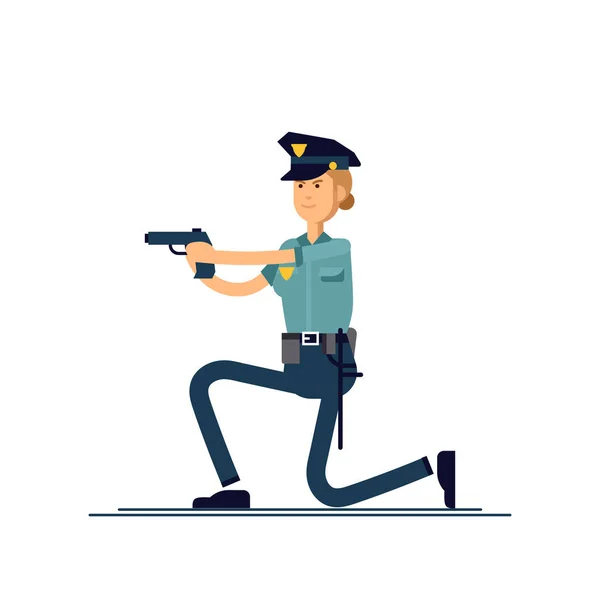 Ilustración vectorial personaje policía femenino. Una mujer policía de uniforme está de pie en poses activas. Concepto de personajes oficiales de seguridad pública aislado sobre fondo blanco . — Archivo Imágenes Vectoriales