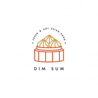 Vektör logo tasarım şablonu ve amblem veya rozeti. Asya gıda - dim sum. Doğrusal logolar.