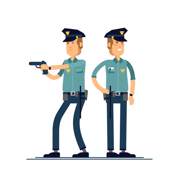 Ilustración vectorial conjunto personaje policía masculino. Un policía de uniforme está de pie en diferentes poses. Personajes de oficiales de seguridad pública aislados sobre fondo blanco . — Archivo Imágenes Vectoriales