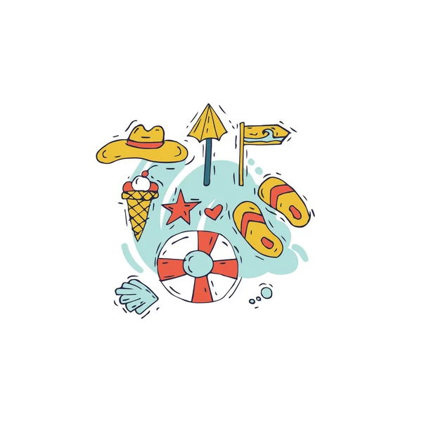 Icono de dibujo a mano colección de surf y vacaciones de verano para su diseño. Tema Turismo y vacaciones . — Archivo Imágenes Vectoriales
