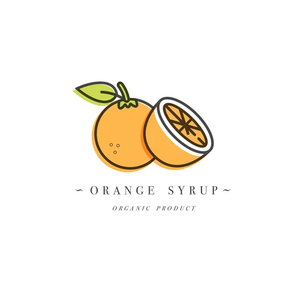 Verpakking ontwerp sjabloon logo en embleem - siroop en topping - oranje. Logo in trendy lineaire stijl. — Stockvector