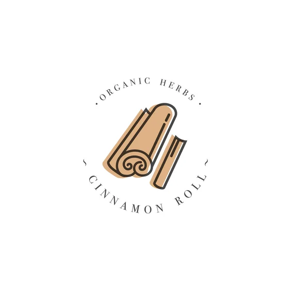 Modèle de conception d'emballage logo et emblème - herbe et épice - bâton de cannelle. Logo dans un style linéaire tendance . — Image vectorielle