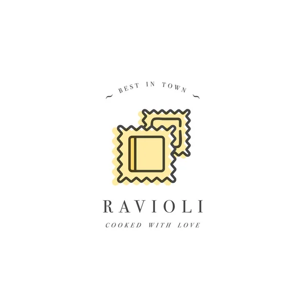 Modèle de conception de logo vectoriel et emblème ou insigne. Pâtes italiennes - raviolis. Logos linéaires . — Image vectorielle
