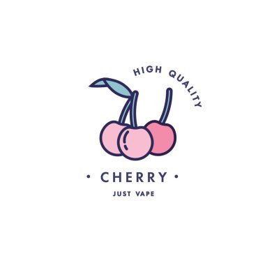 Tasarım şablonu logo ve amblem - tat ve sıvı vape için - kiraz. Trendy lineer tarzda logosu.
