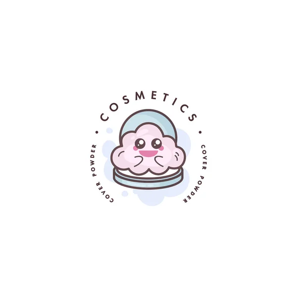 Vektor logo design emblem eller badge för skönhetsvård. Asiatiska kosmetika - puder. Kawaii ansikten. — Stock vektor