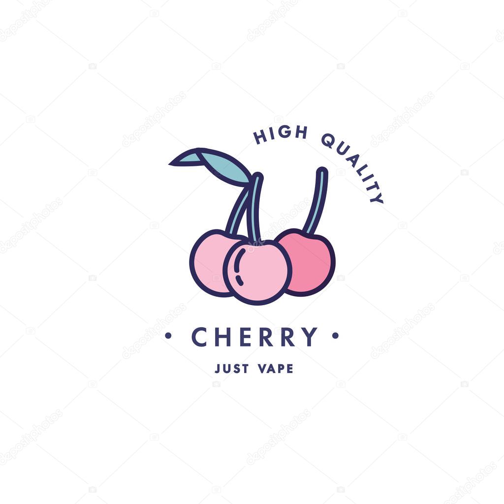 Design template logo and emblem - taste and liquid for vape - cherry. Logo in trendy linear style.