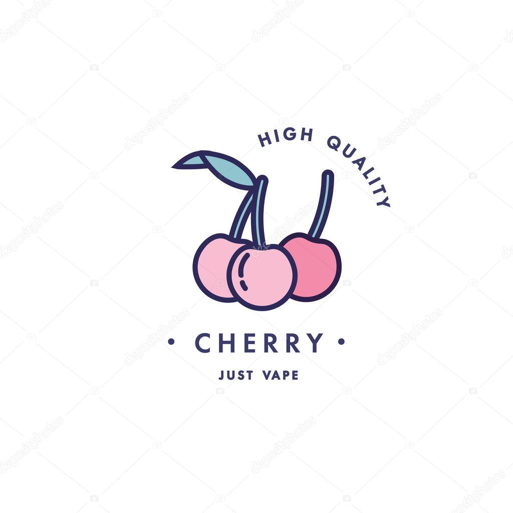 Design template logo and emblem - taste and liquid for vape - cherry. Logo in trendy linear style
