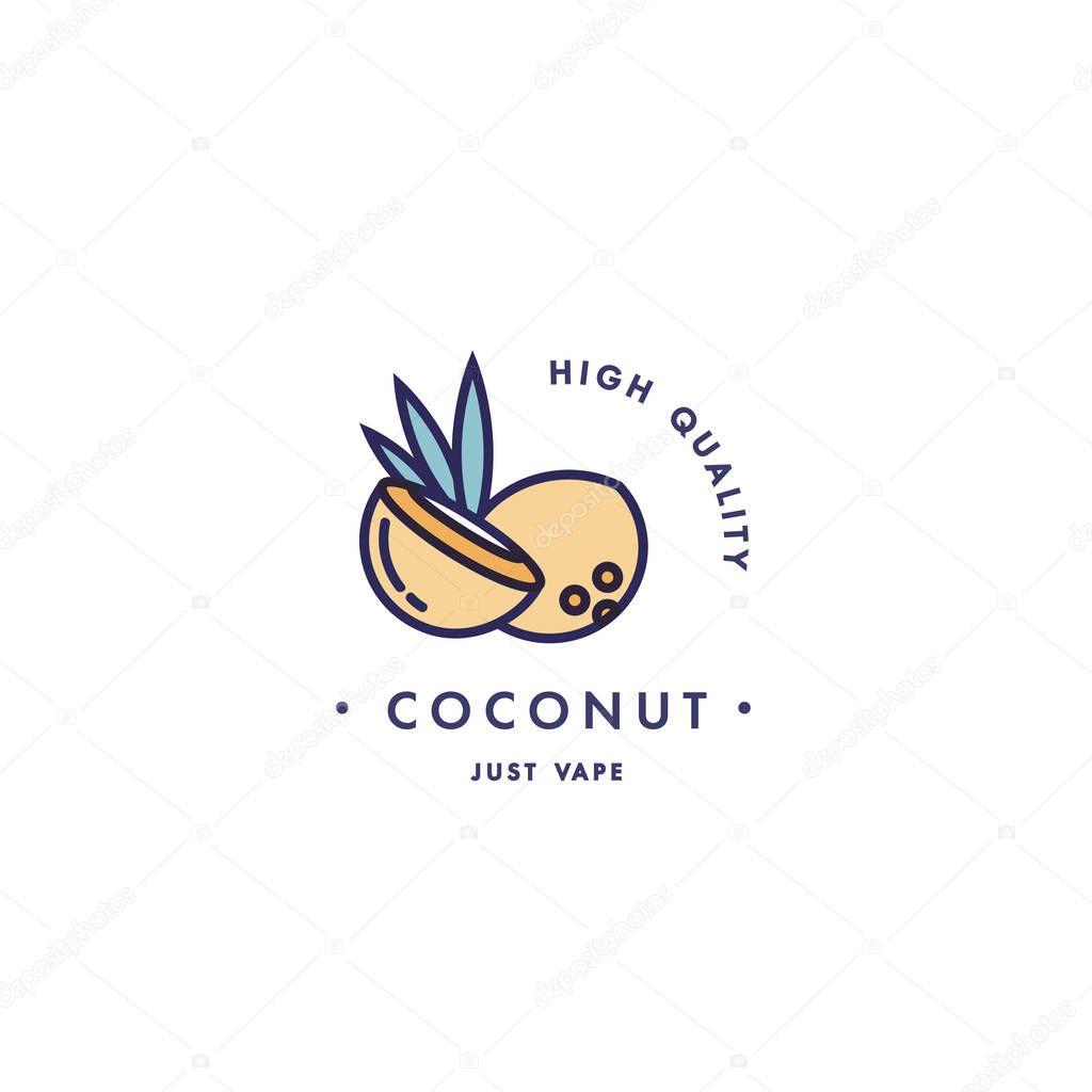 Design template logo and emblem - taste and liquid for vape - coconut. Logo in trendy linear style