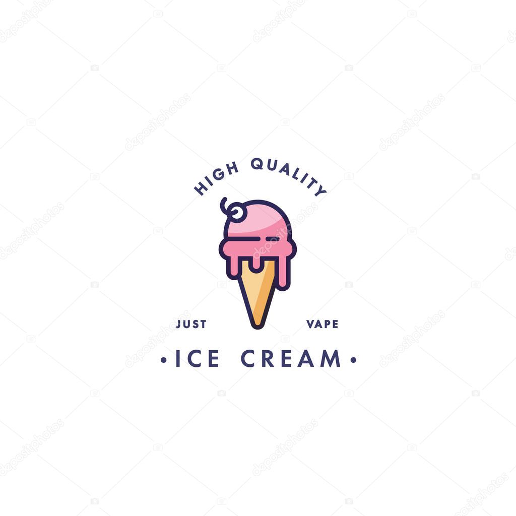 Design template logo and emblem - taste and liquid for vape - ice cream. Logo in trendy linear style