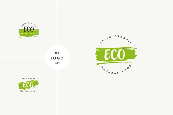 Eco product icons and elements collection for food market, ecommerce, organic products promotion, healthy life and premium quality food and drink. — Stock Vector