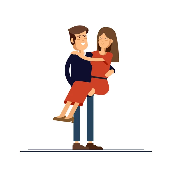 Pareja enamorada. Hombre y mujer abrazándose afectuosamente y abrazándose. Personajes para la fiesta de San Valentín. Ilustración vectorial en estilo de dibujos animados . — Vector de stock