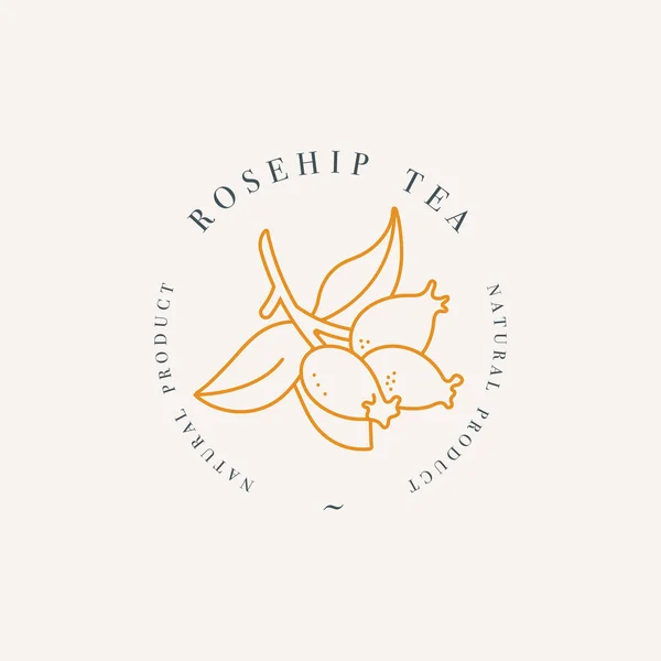 Logo ou emblème de gabarit coloré design vectoriel - thé à la rose églantier bio. Logos dans un style linéaire tendance isolé sur fond blanc . — Image vectorielle