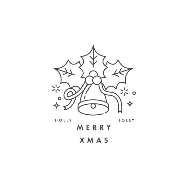 素敵なメリー クリスマス概念線形デザイン クリスマス ・ ベル。タイポグラフィ組成クリスマス カード、バナーやポスター、その他 printables の挨拶. — ストックベクタ