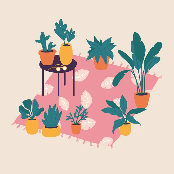 Plantas de ilustración vectorial en la colección de macetas. Decoración casera de moda con plantas, cactus, hojas tropicales. Paquete de plantas en maceta de moda . — Archivo Imágenes Vectoriales