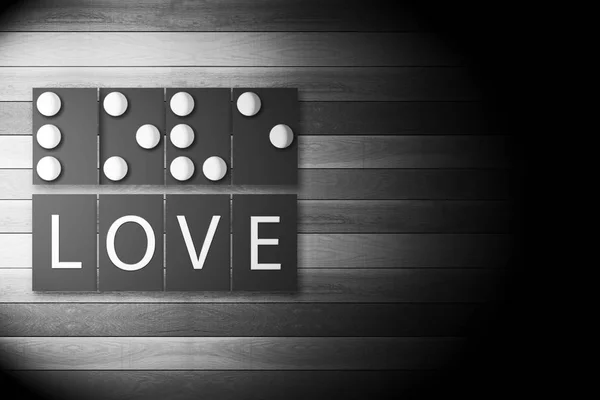 Foto en blanco y negro del alfabeto Braille que significa AMOR en Bri — Foto de Stock