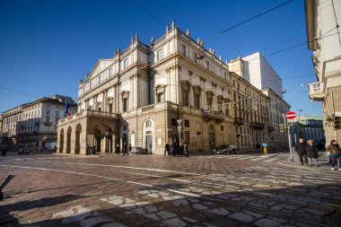 Milan, Aralık 2017: Opera house tiyatro La Scala (Teatro alla Scala), Aralık 2017 üzerinde Milano, İtalya