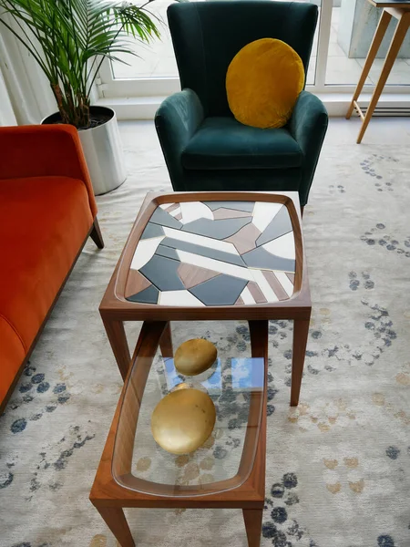 Fabric Armchair Coffee Table — Stock Photo, Image