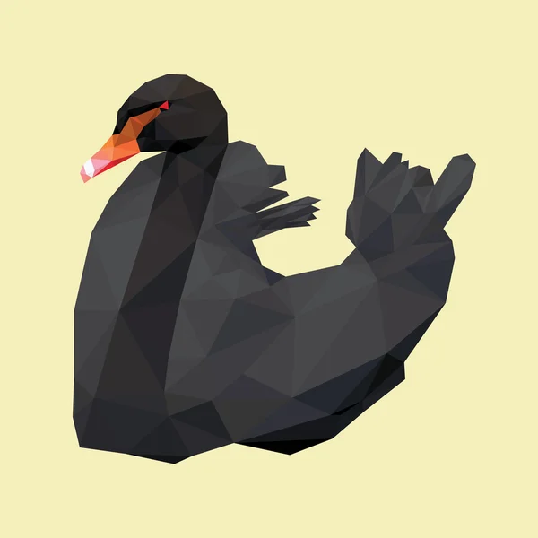 Cisne negro pico rojo polígono bajo aislado sobre fondo amarillo — Vector de stock