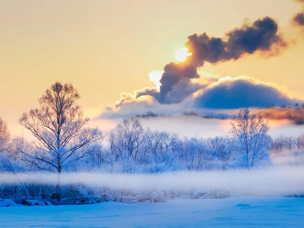 Amanecer en invierno hokkaido — Foto de Stock