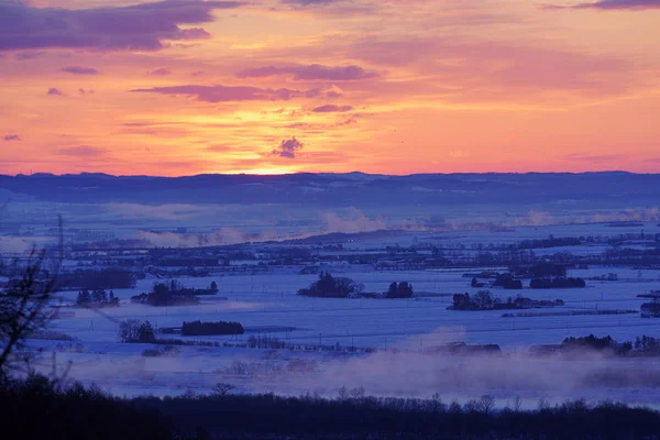 Soluppgång Och Isdimma Tidigt Morgonen — Stockfoto