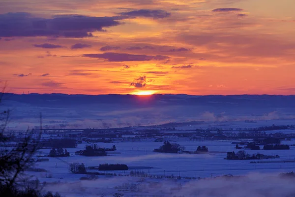 Soluppgång Och Isdimma Tidigt Morgonen — Stockfoto