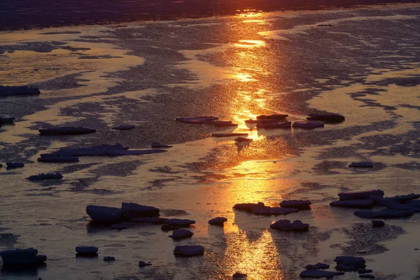 Дрейфний Лід Схід Сонця Взимку Хоккайо — стокове фото