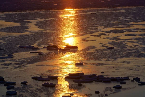 Treibeis Und Sonnenaufgang Winter Hokkaio — Stockfoto