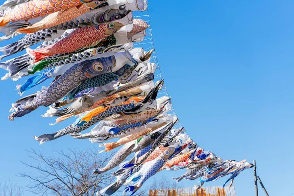 Koinobori Pływanie Błękitne Niebo Japonii — Zdjęcie stockowe