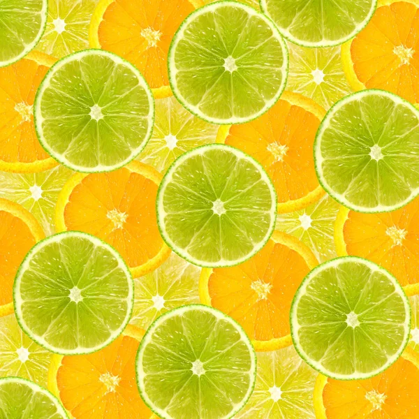 Sfondo vibrante di agrumi succosi, lime, limone e orano — Foto Stock