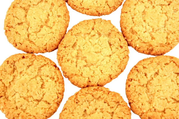 Σύνθεση των cookies βρώμης που απομονώνονται σε λευκό φόντο — Φωτογραφία Αρχείου