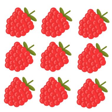 Birçok çizilmiş Kırmızı Ahududu beyaz arka plan üzerinde gösterimi