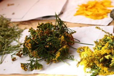 Ahşap arka plan ve ahşap günlükleri kurutma otlar