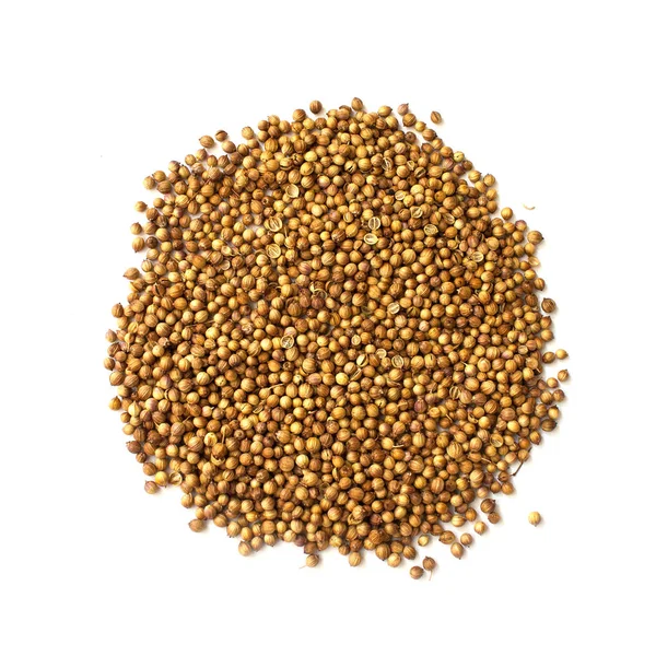 Beyaz arka plan üzerinde izole kişniş tohumu yapılmış daire