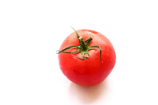 Red vibrant wet fresh tomato isolated on white background — Stock Photo, Image