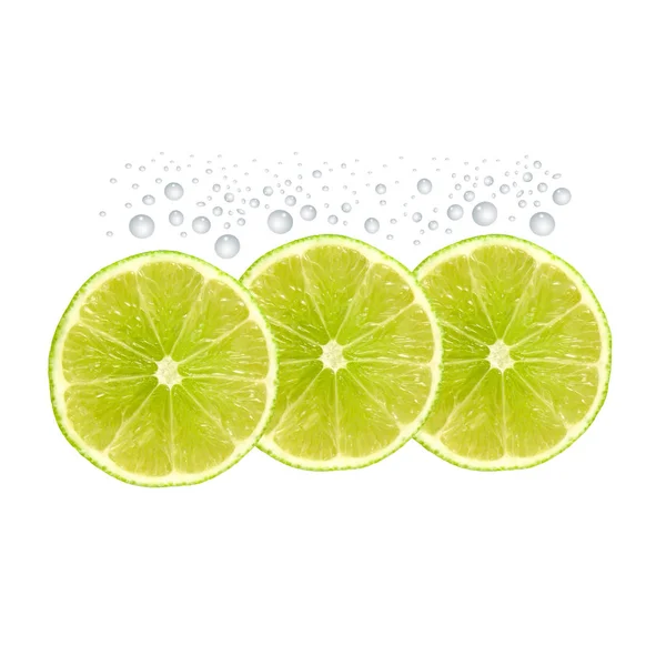 Świeżej limonki i pęcherzyki rozchlapać wody na białym tle — Zdjęcie stockowe