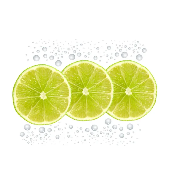 Świeżej limonki i pęcherzyki rozchlapać wody na białym tle — Zdjęcie stockowe